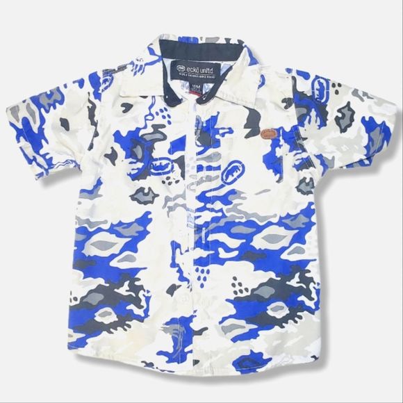 ♥️ 4 for $25 ♥️ #P Ecko Boys Button Down Shirt Camo Blue White Size 18M - Picture 1 of 3